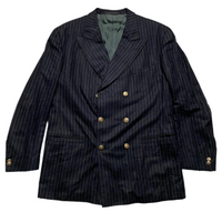 Versace Classic V2 Full Double Breasted Pin Stripe Black and Grey Suit (L)