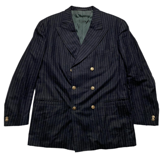 Versace Classic V2 Full Double Breasted Pin Stripe Black and Grey Suit (L)