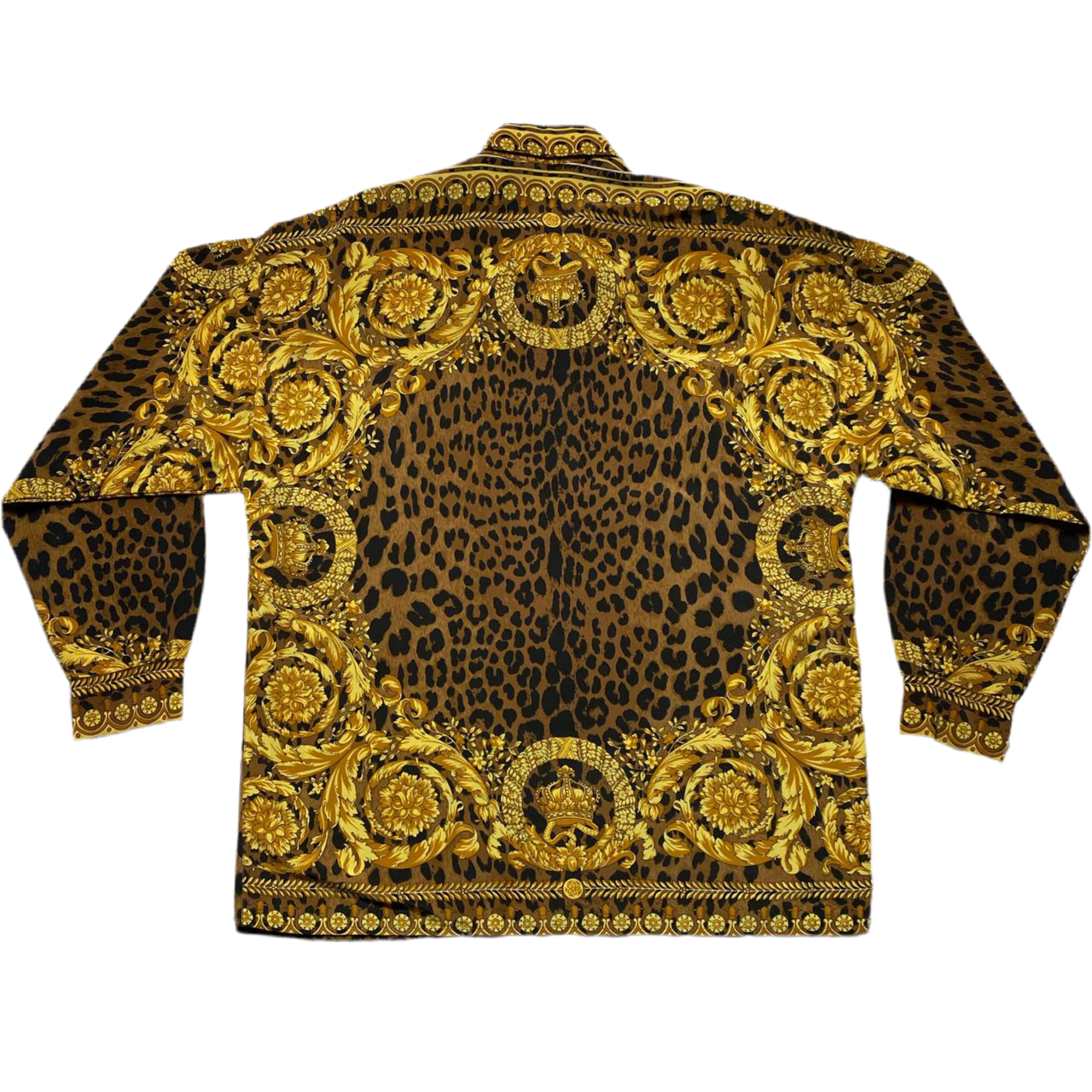 Giv Viaspaga Versace Gold Brown Cheetah Print Long Sleeve Shirt (M)
