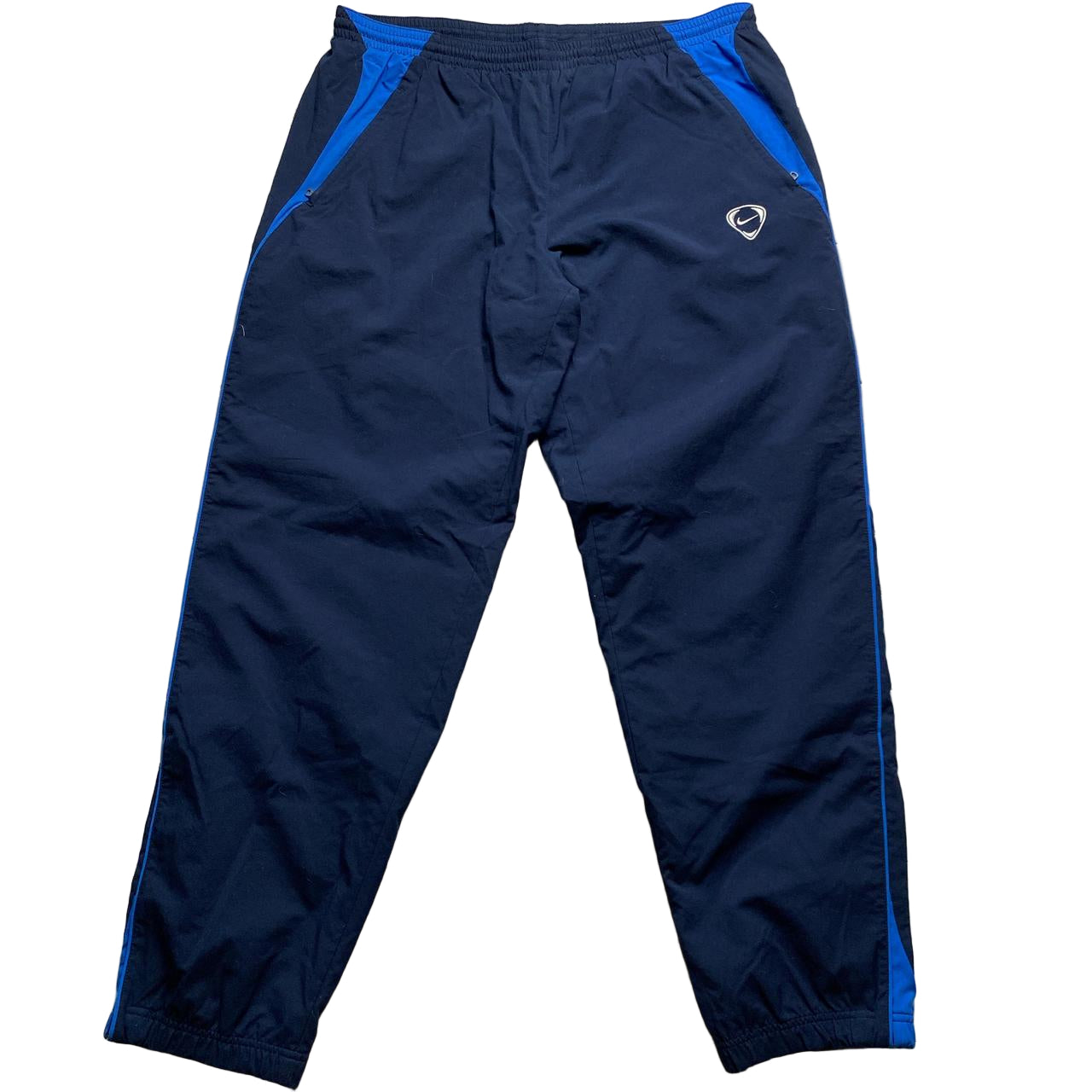 Nike Total 90 Vintage Navy and Blue White Swoosh Baggy Shell Trackpant Bottoms (L)