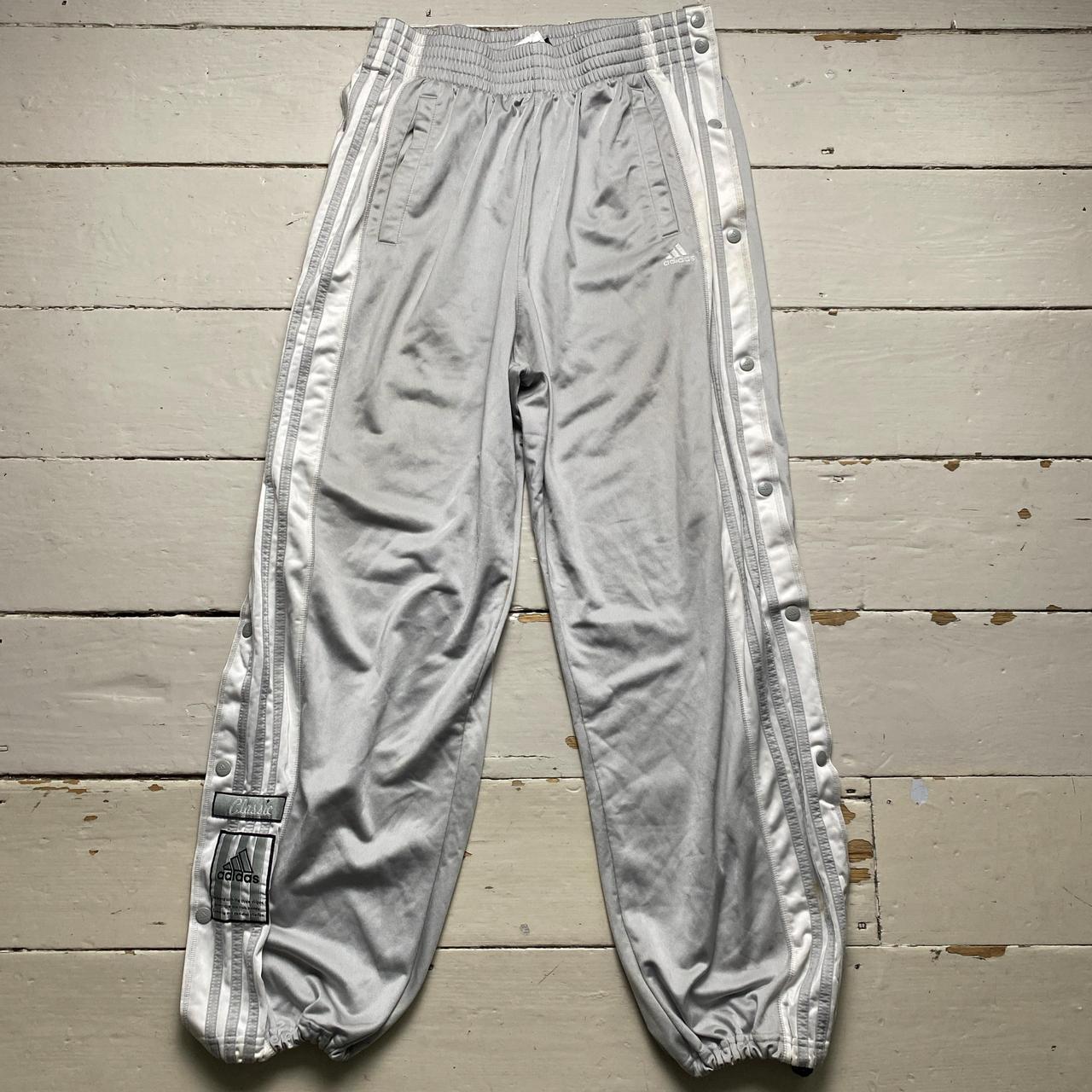 Adidas Essentials Popper Grey Silver and White Stripe Trackpant Bottoms