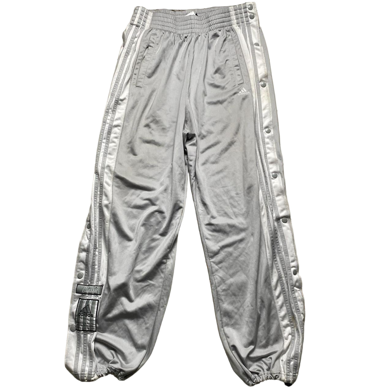 Adidas Essentials Popper Grey Silver and White Stripe Trackpant Bottoms (L)