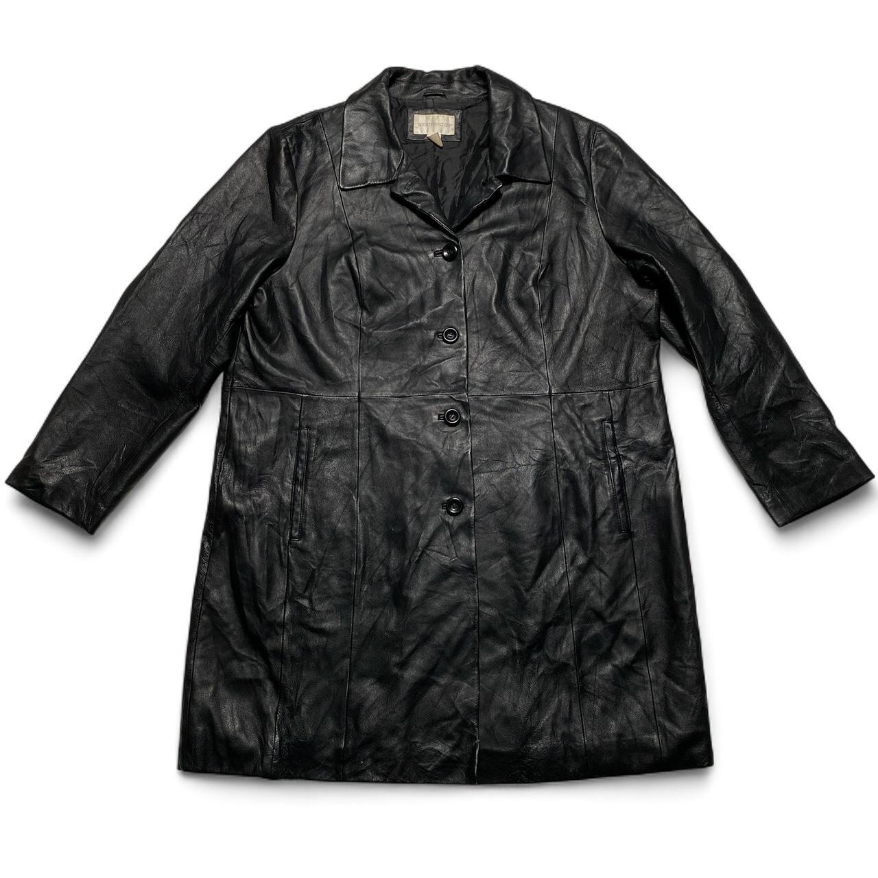 Worthington Black Leather Trench Coat Jacket (2XL)