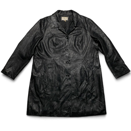 Worthington Black Leather Trench Coat Jacket