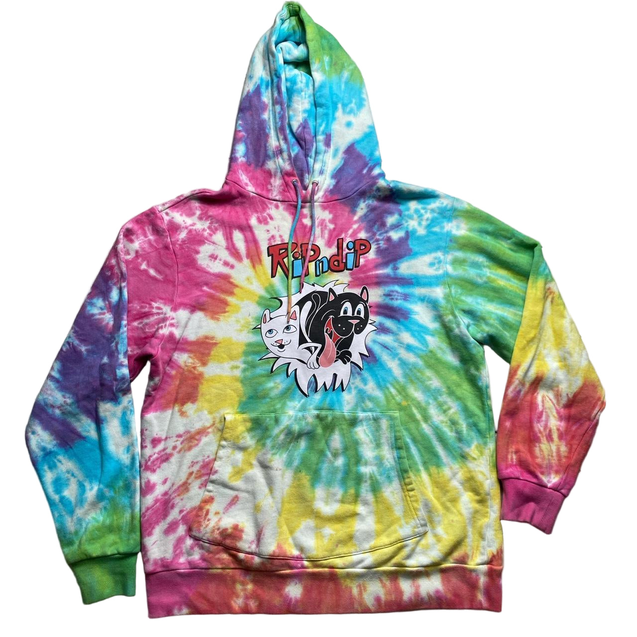 Rip n Dip Tie Dye Rainbow Must Be Nice Cats Hoodie (M)
