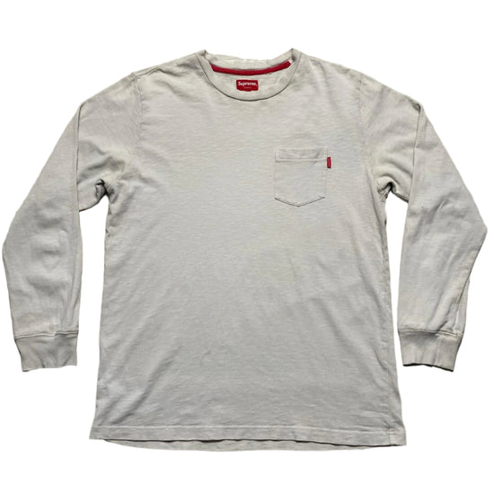 Supreme White and Red Small Tag Long Sleeve T Shirt Sweatshirt (L)