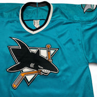 San Jose Sharks Light Blue Black and White NHL Hockey Jersey (M)