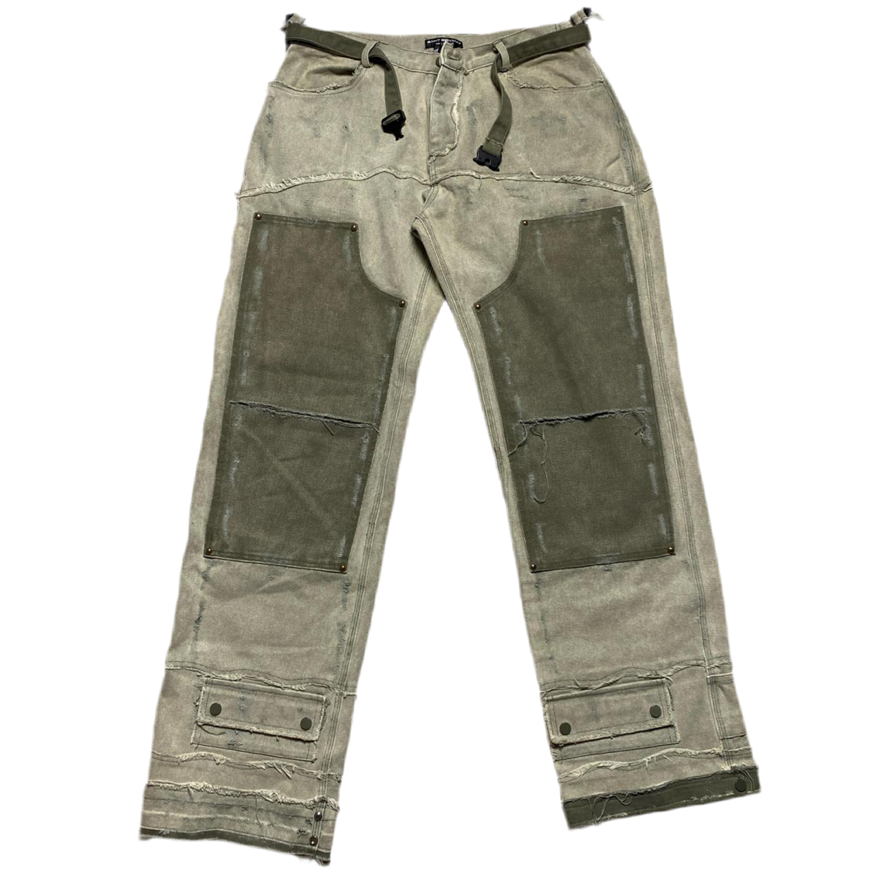 Saint Giovanni De La Mode Green Distressed Double Knee Denim Carpenter Cargo Jeans (W 36)
