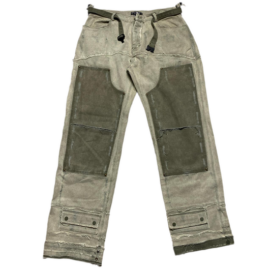 Saint Giovanni De La Mode Green Distressed Double Knee Denim Carpenter Cargo Jeans (W 36)