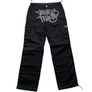 Minus Two Rhinestone Diamante Silver Black Cargo Trousers (XL)