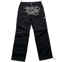 Minus Two Rhinestone Diamante Silver Black Cargo Trousers (XL)