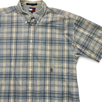 Tommy Hilfiger Blue and White Plaid Short Sleeve Shirt (XL)