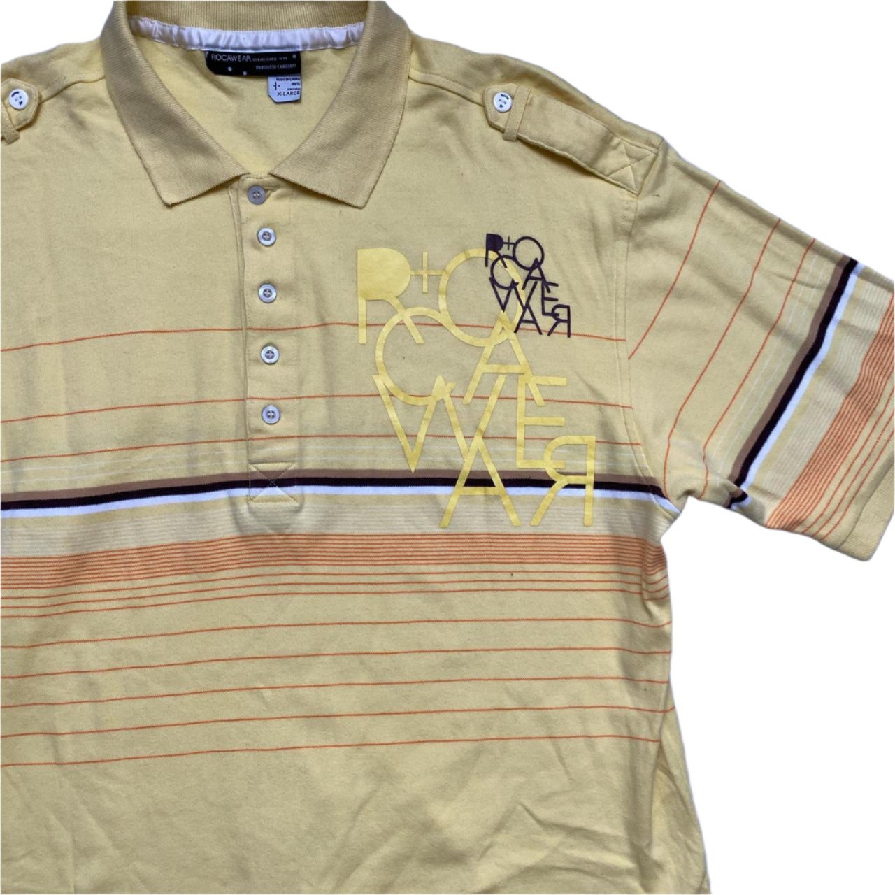 Rocawear Yellow Brown and Orange Polo Shirt (XL)