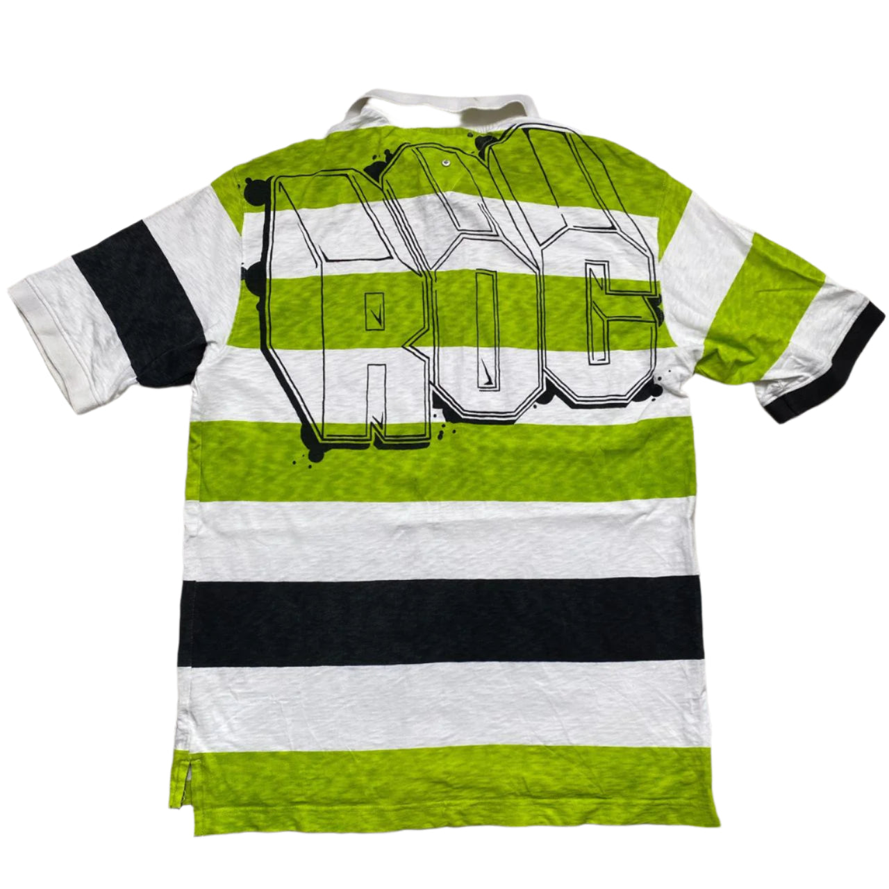 Rocawear Green White and Navy Polo Shirt (L)