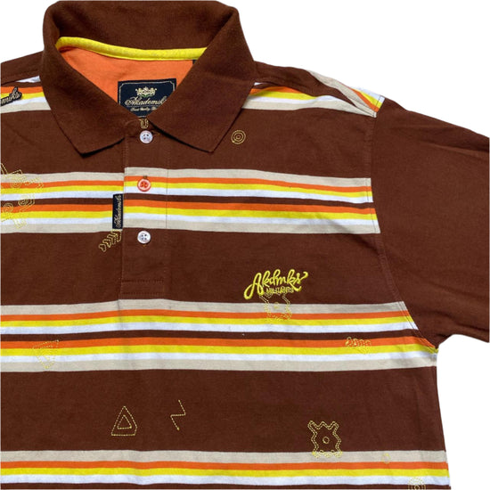 Akademiks Brown Yellow White and Orange Vintage Polo Shirt (S)