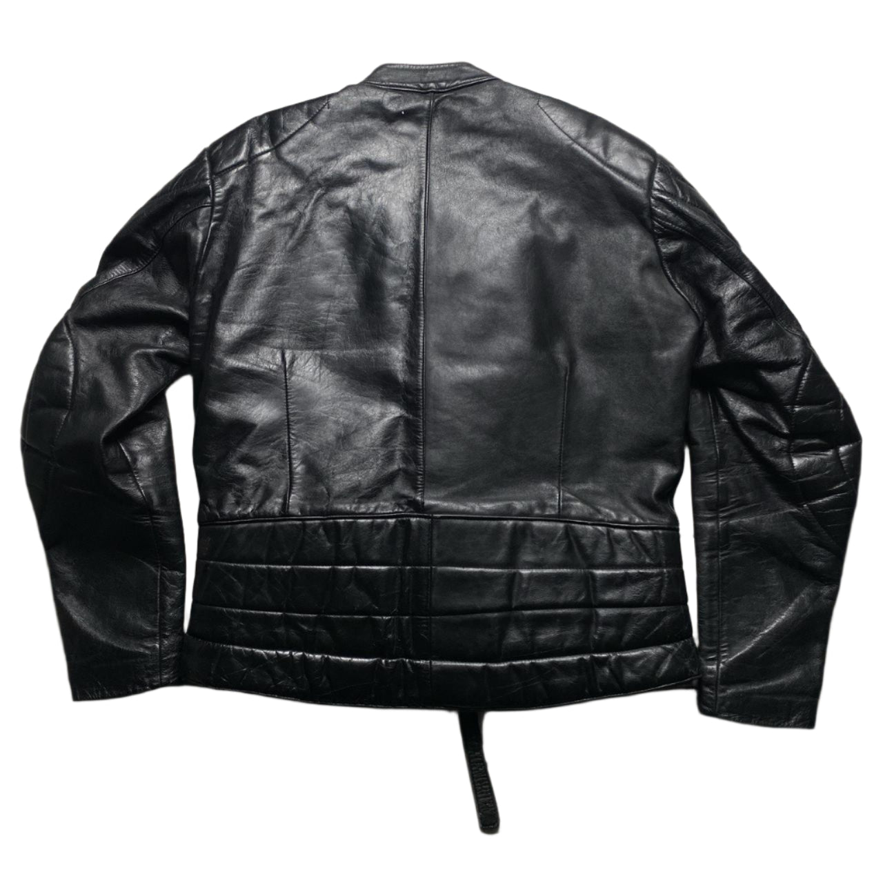 Erbo Vintage Leather Black and Yellow Biker Jacket (L)