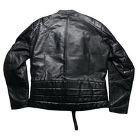 Erbo Vintage Leather Black and Yellow Biker Jacket (L)
