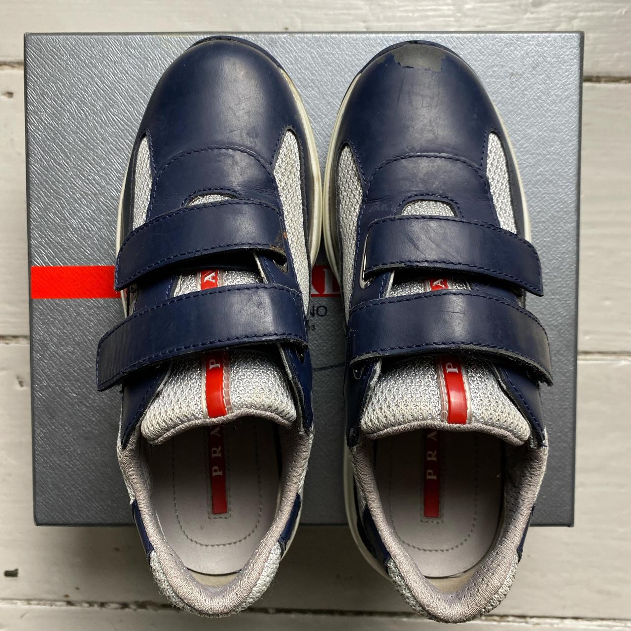 Prada Americas Cup Navy and Silver Strap Kids Shoes