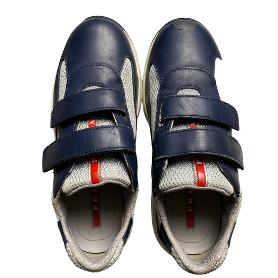 Prada Americas Cup Navy and Silver Strap Kids Shoes (UK 11.5)