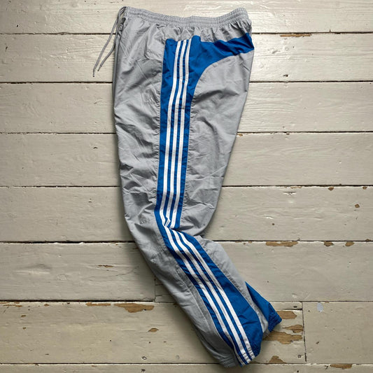 Adidas Vintage Baggy Shell Trackpant Bottoms Silver Blue and White