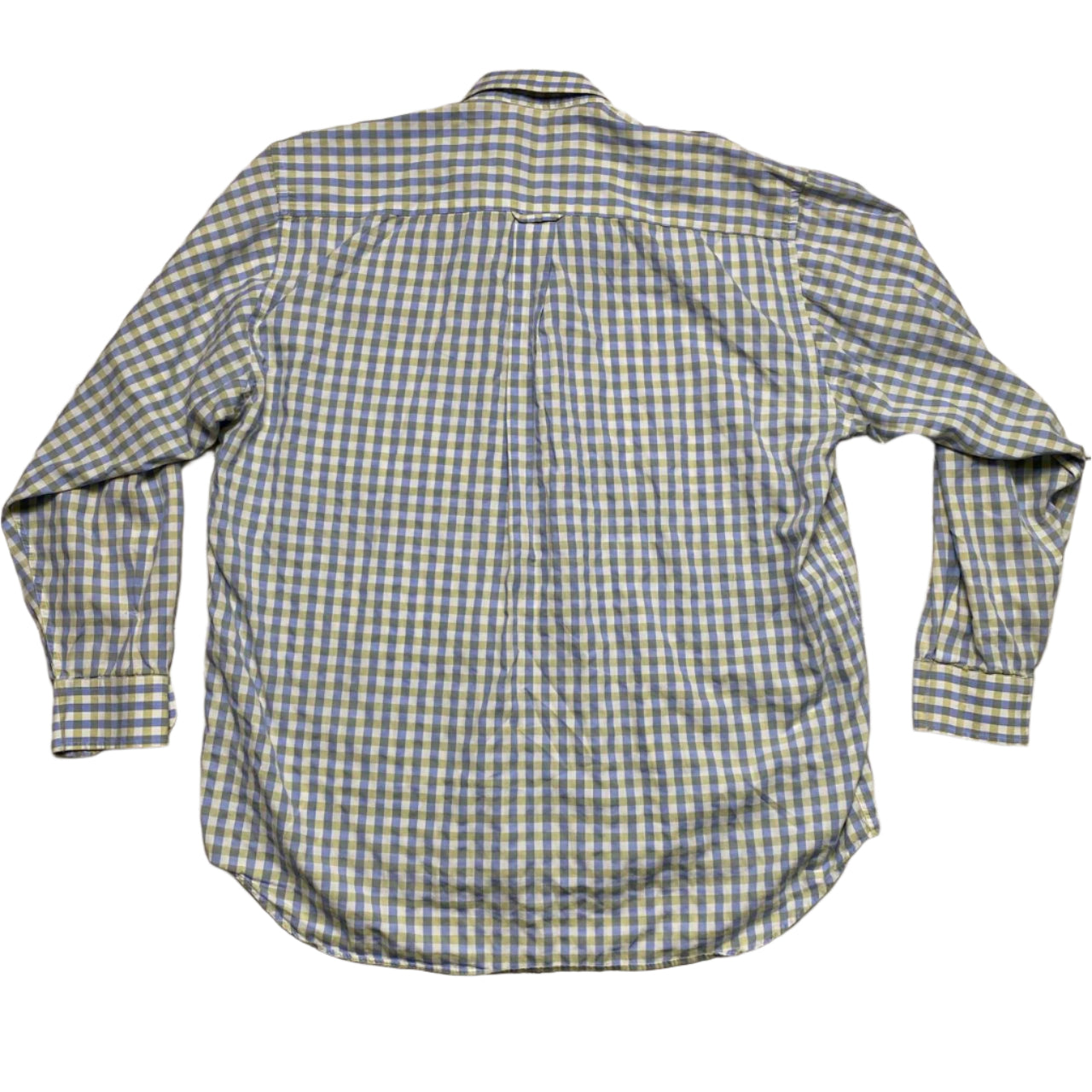 Thomas Burberry Long Sleeve Striped Checked Shirt White Blue and Yellow (L)
