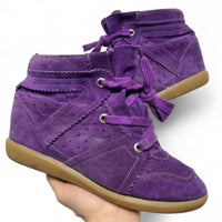 Isabel Marant Bobby Perferated Purple Suede Wedge Heel Trainers (UK 6)