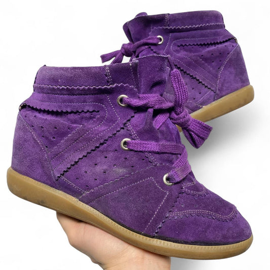 Isabel Marant Bobby Perferated Purple Suede Wedge Heel Trainers