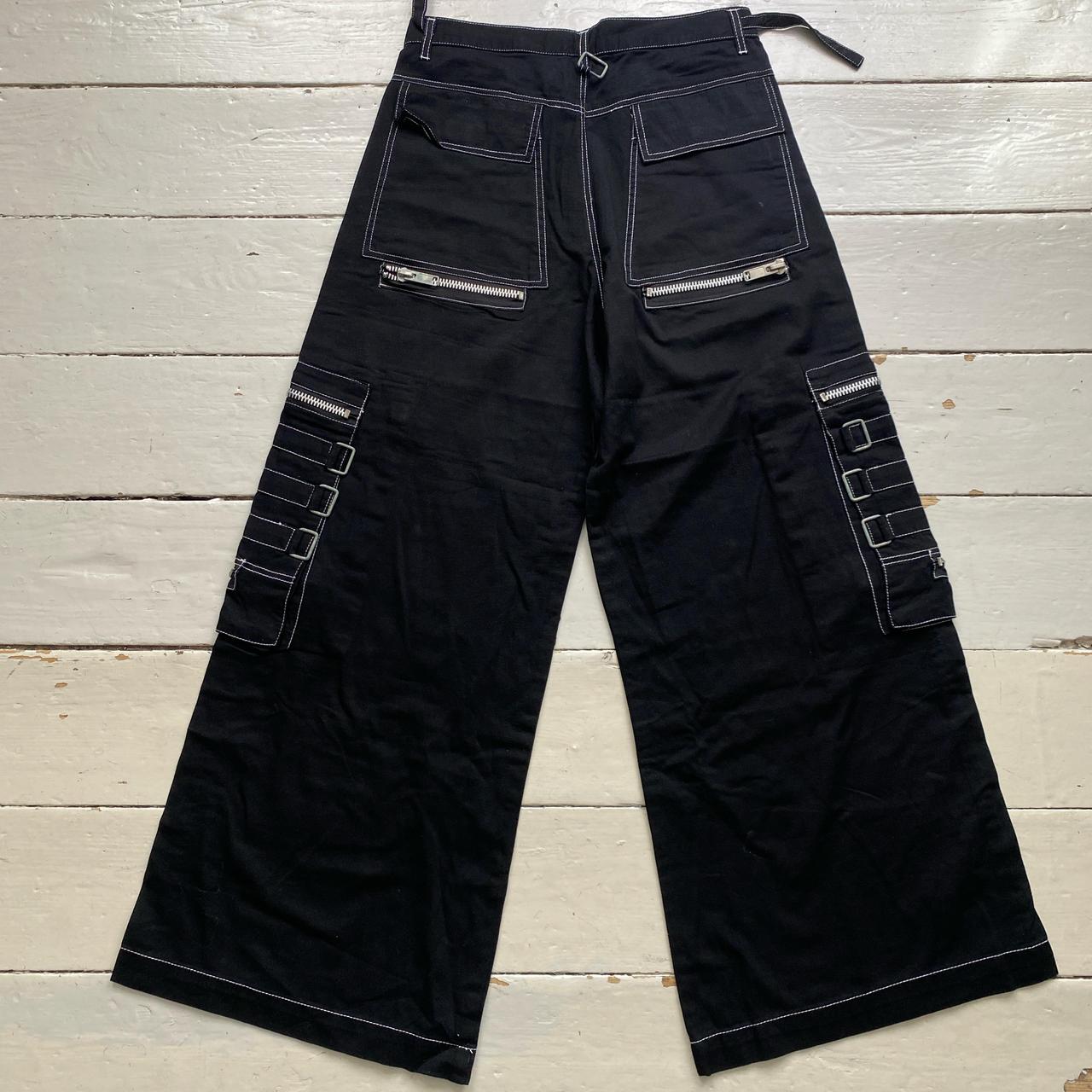 Criminal Damage Bondage Black and Silver Zipper Buckle Baggy Jean Cargo Trousers