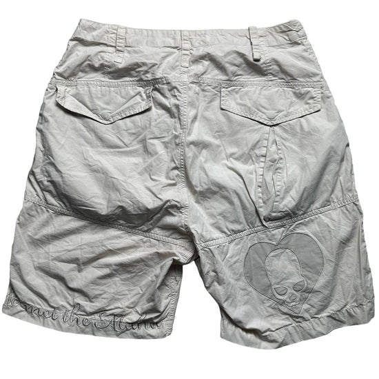 Maharishi Vintage Heart and Skull We Met the Maha Embroidery Cream Cargo Shorts (S)