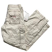 True Religion Baggy Cream and Brown Embroidery Cargo Trousers (28W)