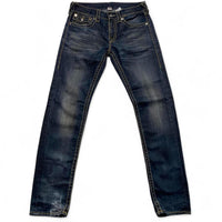 True Religion Skinny Navy and Gold Stitch Jeans (31W)