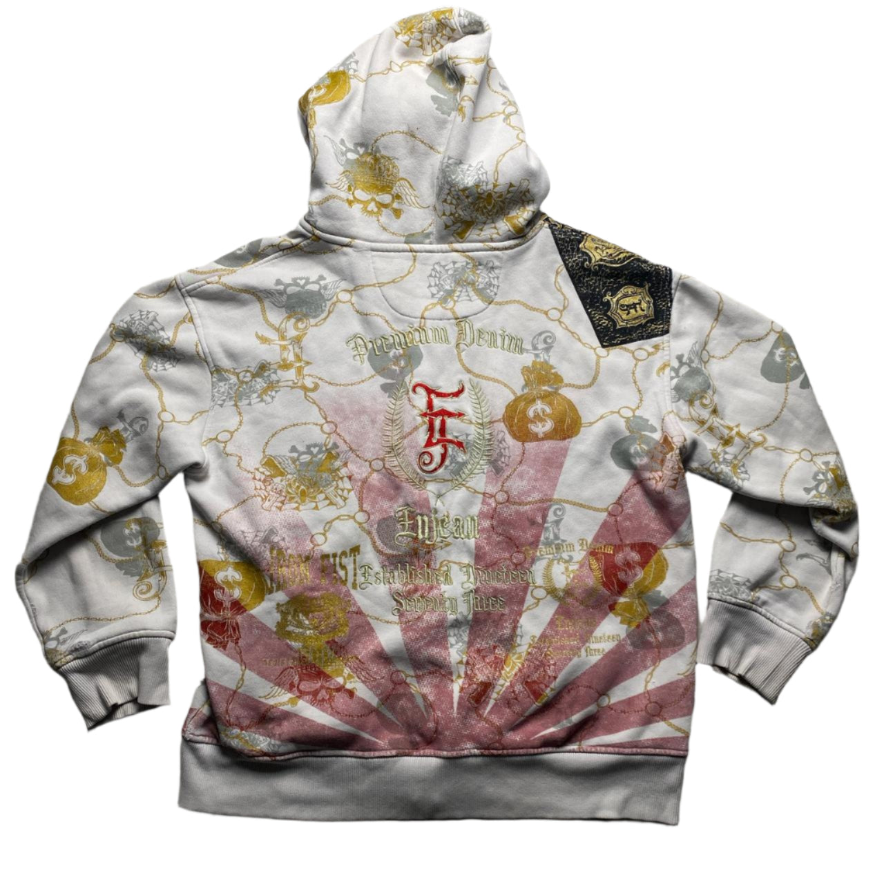 Enjean Vintage y2k Diamante Rhinestone Graphic Prints White Hoodie (M)
