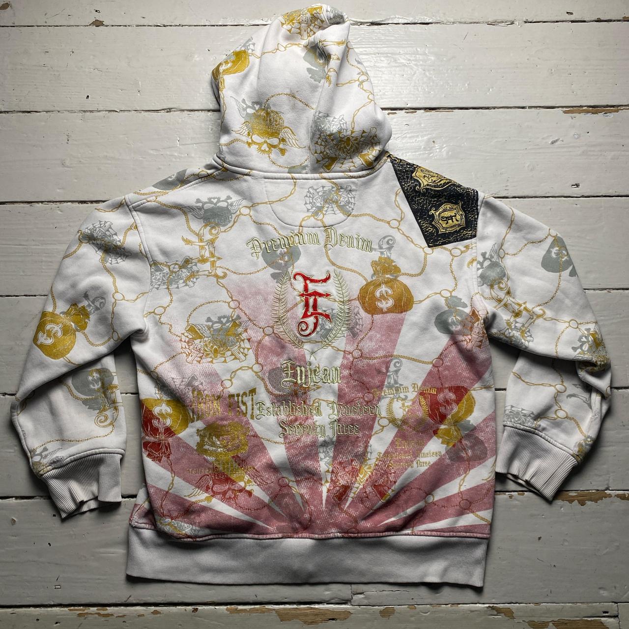 Enjean Vintage y2k Diamante Rhinestone Graphic Prints White Hoodie