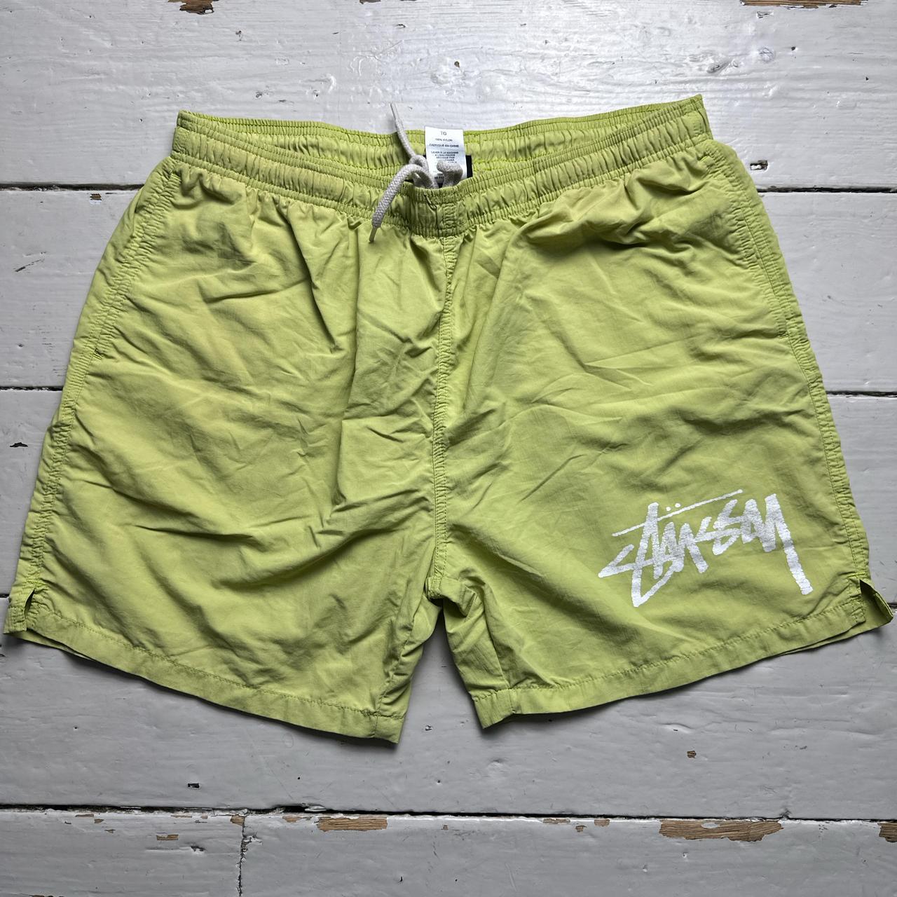 Stussy Lime Green and White Swim Shorts