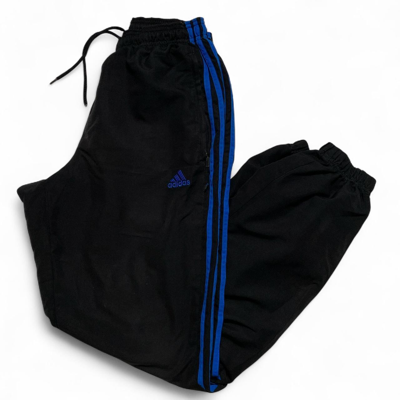 Adidas Black and Blue y2k Shell Trackpant Bottoms (M)