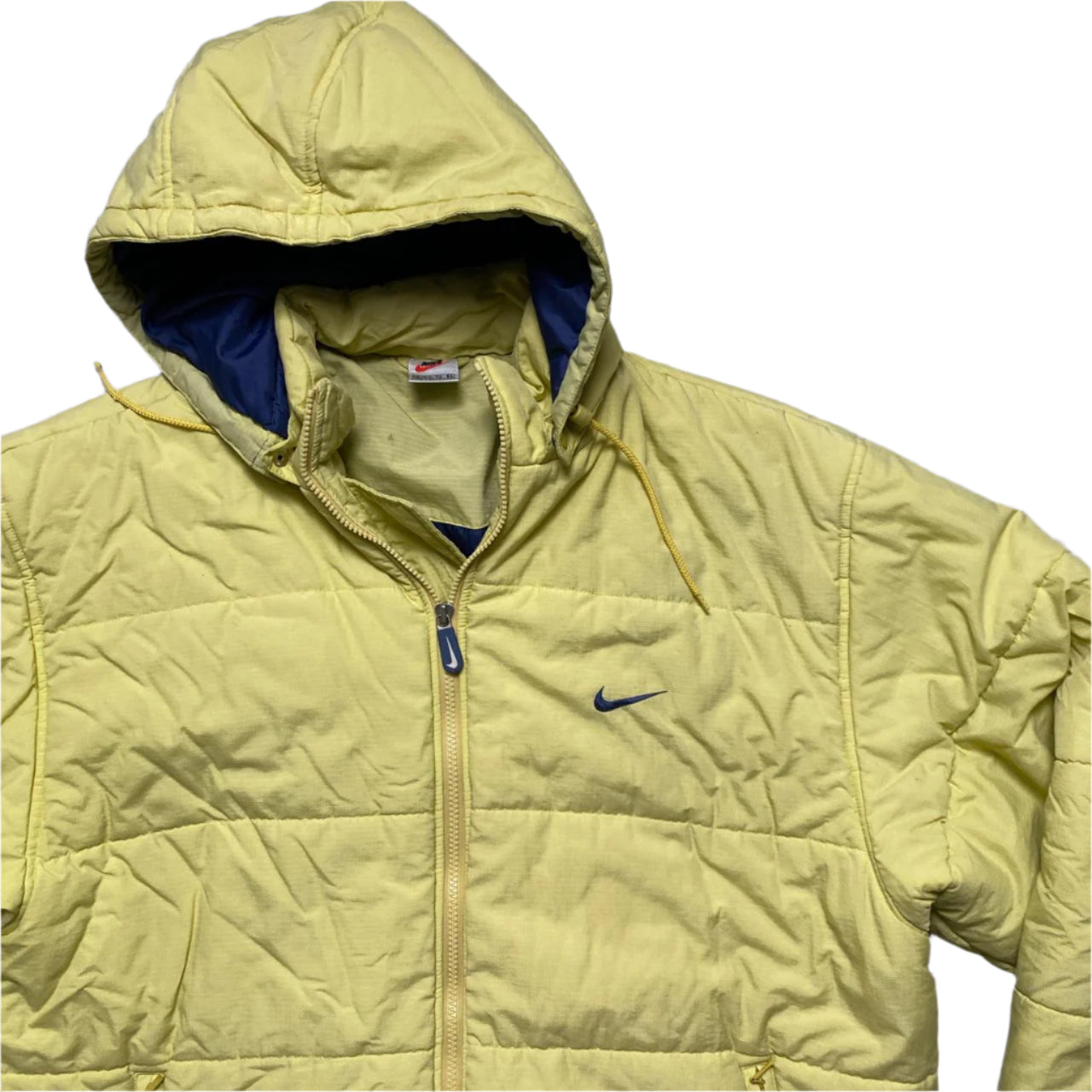 Nike Vintage 90’s Yellow White and Blue Big Logo Puffer Jacket (XL)