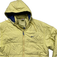 Nike Vintage 90’s Yellow White and Blue Big Logo Puffer Jacket (XL)