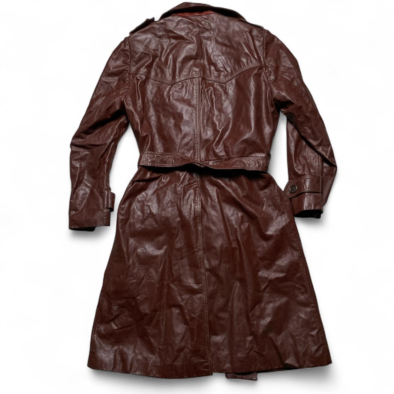 Brown Leather Womens Trench Coat Jacket (M)