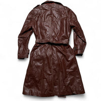 Brown Leather Womens Trench Coat Jacket (M)