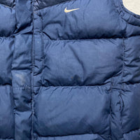 Nike Vintage y2k Navy and White Swoosh Puffer Gilet (XL)