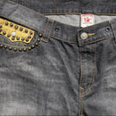 True Religion Billy Baggy Vintage Stud and Gold Stitch Grey Jort Jean Shorts (40W)