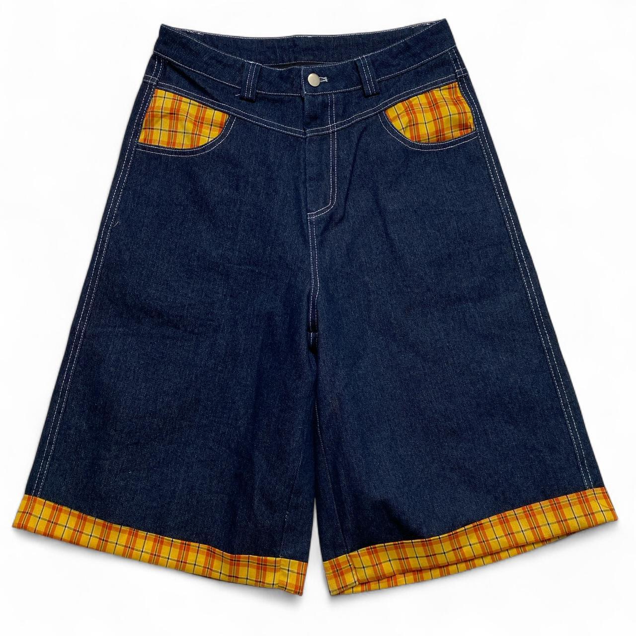 Earthling Hoo Short Sleeve Plaid Shirt and Jorts Jean Shorts Set (M)