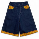 Earthling Hoo Short Sleeve Plaid Shirt and Jorts Jean Shorts Set (M)