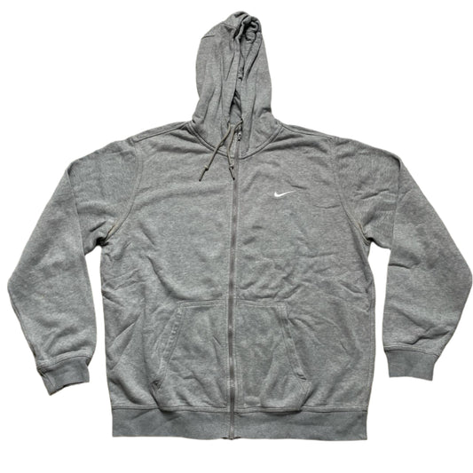 Nike Grey and White Swoosh Zip Hoodie (XL)