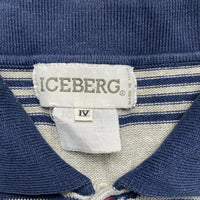 Iceberg Vintage 90’s Striped Grey and Navy Flags Polo Shirt (XL)