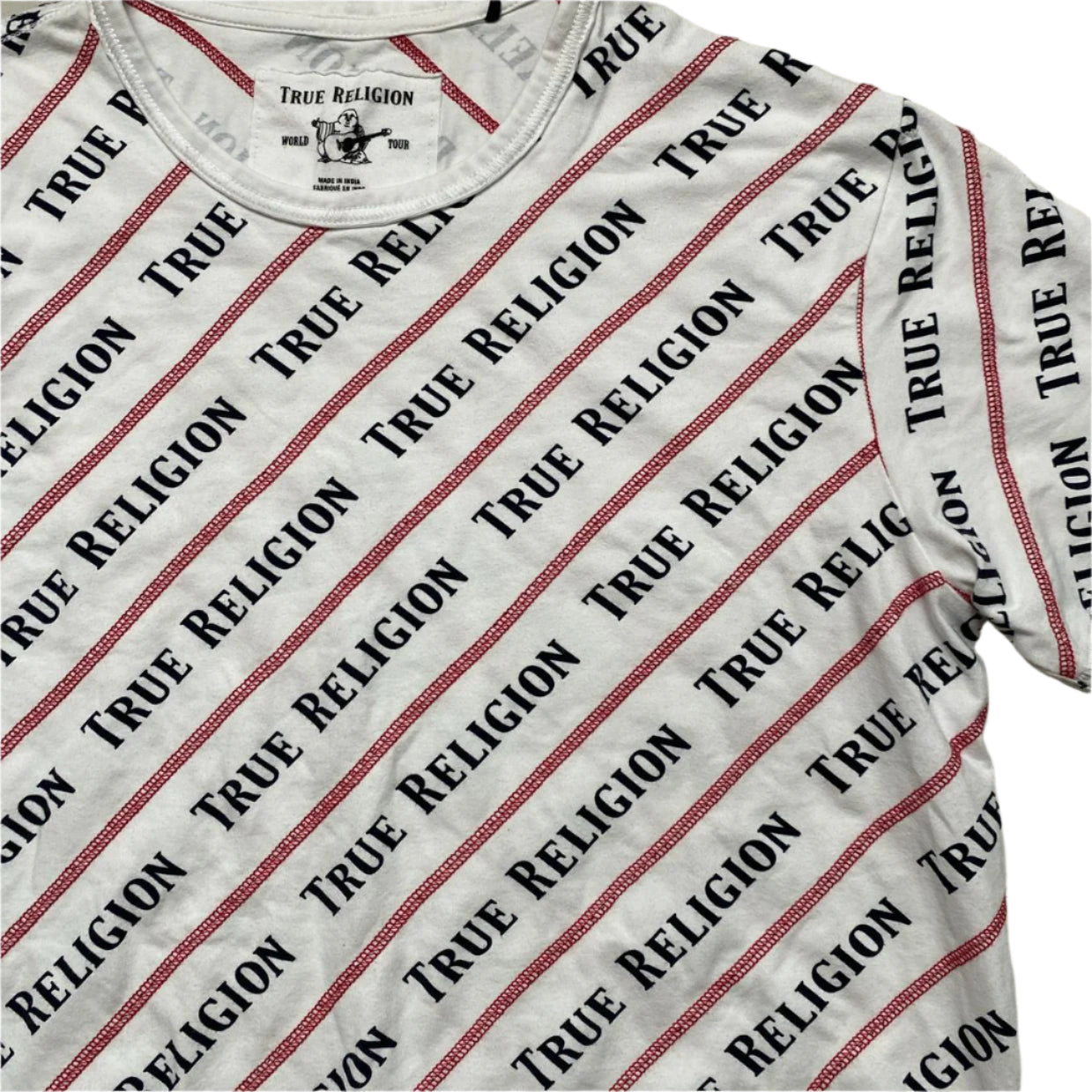 True Religion Red Contrast Stitch White and Black T Shirt (L)