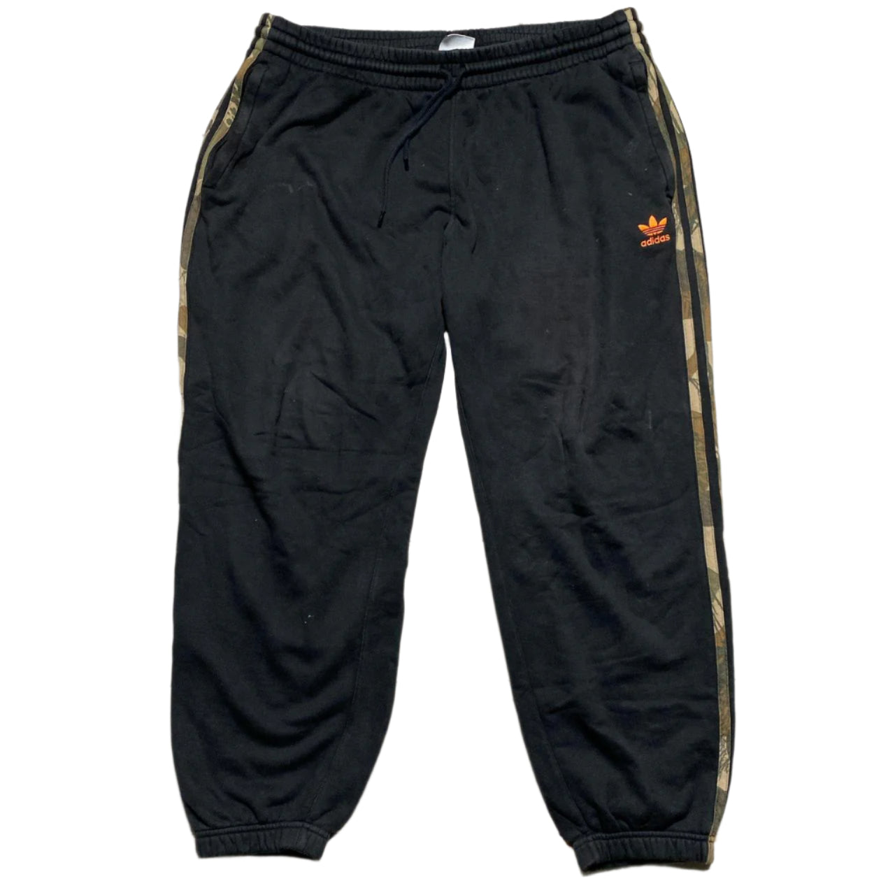 Adidas Black and Orange Camouflage Stripes Joggers (2XL)