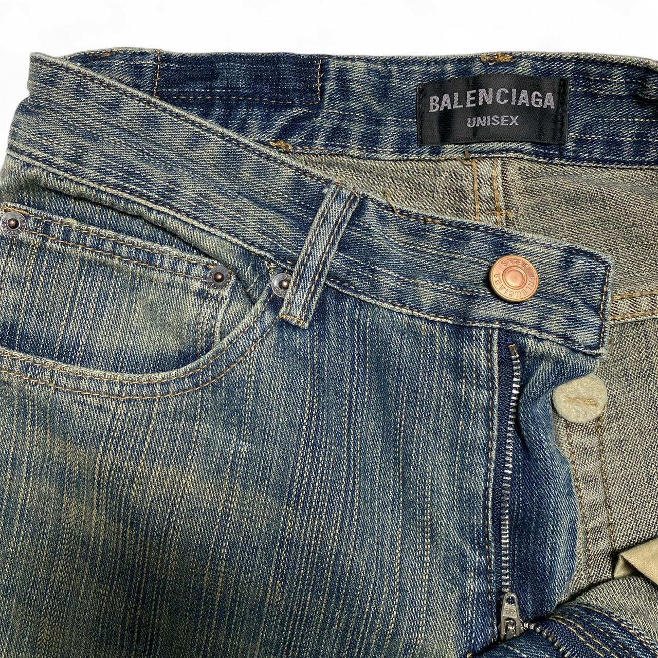 Balenciaga Baggy Flared Unisex Blue Faded Jeans (XS)