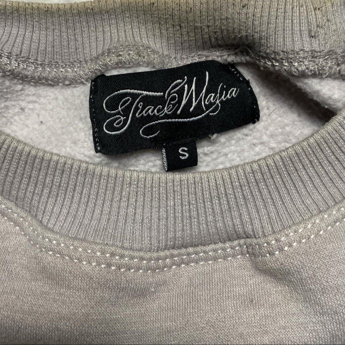 Track Mafia Grey and White Embroidery Stitch Jumper (S)