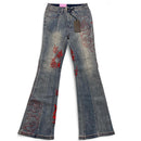 Ed Hardy y2k Light Blue Stonewashed Red Embroidery Love Flared Womens Jeans (27W)